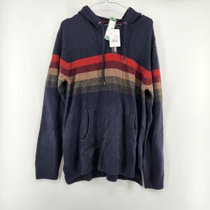 Commerce Men's Navy Medium Remy Striped Henley‎ Hoodie Sweater NWT